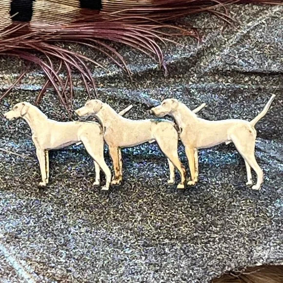Vintage Preowned Three Hunting Dogs Pin Brooch Unsigned - Picture 4 of 17